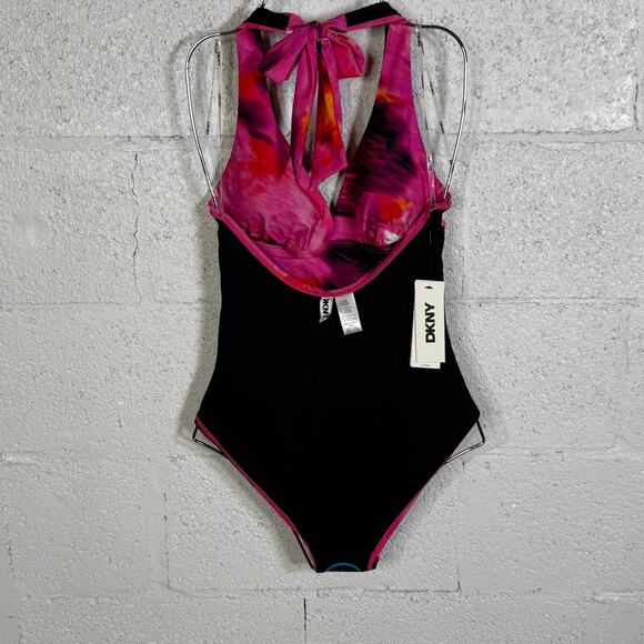 Dkny Women's Tie-Back Halter-Style One-Piece Swimsuit - Pink Multi Small $80 - Picture 9 of 11